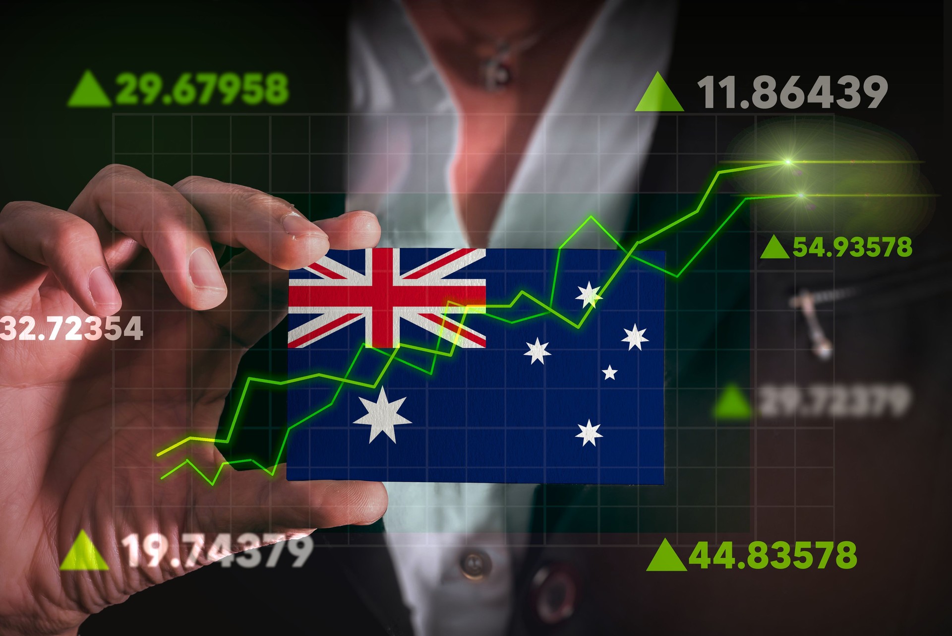 Graph growing up in Front Of Australia Flag. business state growing up concept.